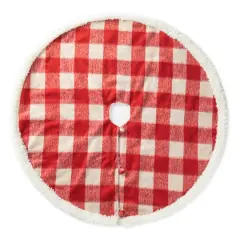 Glitzhome&reg; 4ft. Red & White Plaid Reversible Sherpa & Flannel Christmas Tree Skirt
