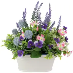 12" Lavender & Mixed Spring Floral in Weathered Ceramic Pot