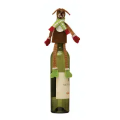 Hello Honey&reg; 10" Handmade Fabric & Wool Felt Dog in Scarf Bottle Topper with Embroidery & Applique