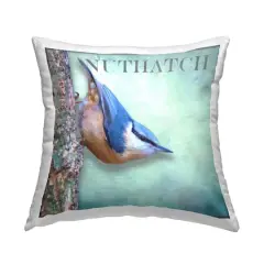Stupell Industries Blue Nuthatch Bird Woodland Nature Throw Pillow, 18" x 18"