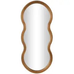 47" Gold Wooden Wavy-Shaped Wall Mirror with Ribbed Frame