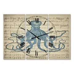 Designart 'Octopus Music Score Ii Large Nautical & Coastal Multipanel Wall Clock