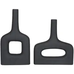 CosmoLiving by Cosmopolitan Black Ceramic Donut Shaped Vase Set of 2 16", 13"
