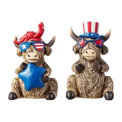 Glitzhome&reg; Patriotic Americana Highland Cow Table D&eacute;cor