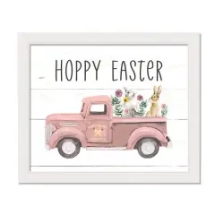 Hoppy Easter Truck 20" x 16" White Framed Print Under Plexiglass