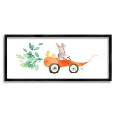 Stupell Industries Spring Rabbit Chicks Riding Seasonal Carrot Wagon Framed Giclee Art Black