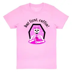 Pink But First, Coffin! Adult Crew Neck T-Shirt by Celebrate It&trade;