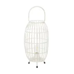White Iron Modern Candle Holder Lantern, 16" x 9" x 9"