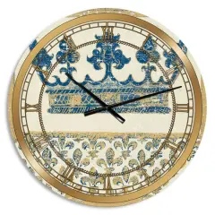 Designart 'Fleur De Lis Gold Crown Glam Wall Clock