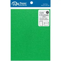 PA Paper&trade; Accents 4.25" x 5.5" Green Glitter Cards & Envelopes, 12ct.