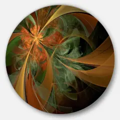 Designart - Symmetrical Orange Digital Fractal Flower' Floral Metal Circle Wall Art