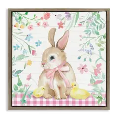 Stupell Industries Easter Bunny & Chicks Floater Framed Art Brown