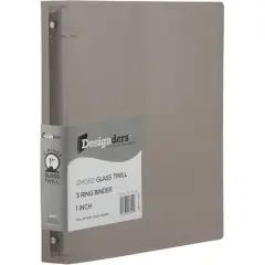 JAM Paper Designders&reg; Plastic 1" 3 Metal Ring Binder with Inside Pocket Smokey Gray