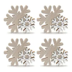 7" Natural & White Glittered Wood Snowflake, 4ct.