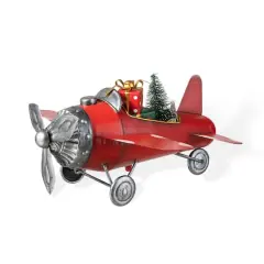 Glitzhome&reg; 14" Christmas Metal Airplane with Gifts Table D&eacute;cor