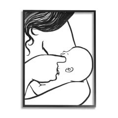 Stupell Industries Mother Nursing Child Portrait Minimal Black White Framed Giclee Art