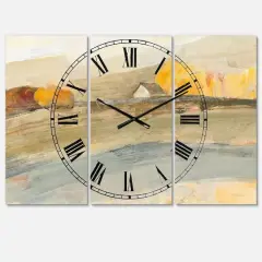Designart Orange Brown Farmhouse Multipanel Wall Clock
