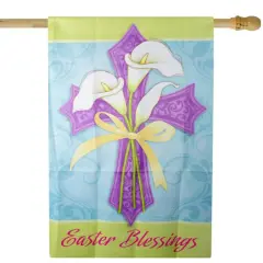 Multicolor Easter Blessings Cross & Lilies House Flag