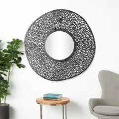 45" Black Abstract Aluminum Wall Mirror with Open Lattice Frame