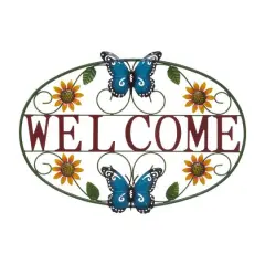 Glitzhome&reg; 24" Metal Sunflower & Butterfly Welcome Wall D&eacute;cor