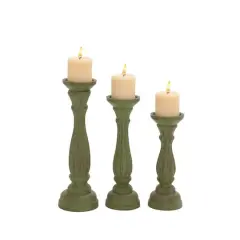 Green Wood Traditional Candle Holder Set, 3ct. 