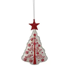 6" White & Red Christmas Tree Glass Ornament
