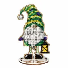 Wonderland Crafts Green Gnome with Lantern Bead Embroidery on Wood Kit