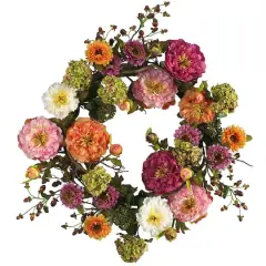 24" Multicolored Peony Wreath