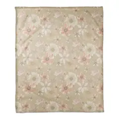 Watercolor Florals Coral Fleece Blanket Tan
