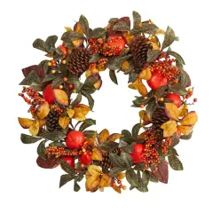 26" Autumn Persimmon & Pinecones Fall Wreath