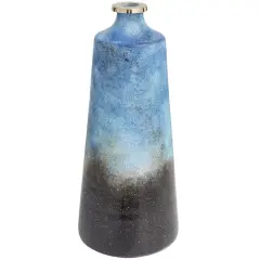 20" Blue Glass Galaxy Inspired Abstract Vase with Gold Top