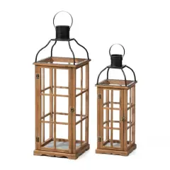 Glitzhome&reg; Oversized Natural Farmhouse Wood & Metal Lanterns Set