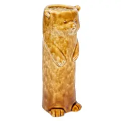 Hello Honey&reg; 7" Brown Reactive Crackle Glaze Stoneware Bear Vase