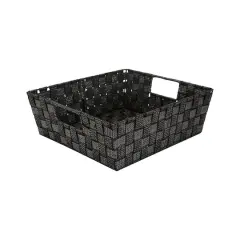 Simplify Lurex Striped Woven Storage Shelf BinBlack
