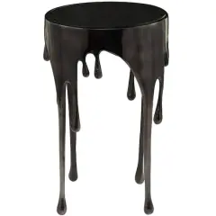 Black Aluminum Drip Accent Table with Melting Designed Legs and Shaded Glass Top 16" x 16" x 25"