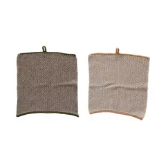 Hello Honey&reg; Brown Accented Square Cotton Knit Dish Cloth Set
