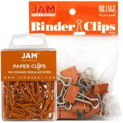 JAM Paper Desk Essentials Paper Clips & Binder Clips Kit Orange