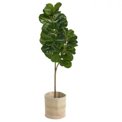 5.5ft. Fiddle Leaf Fig Artificial Tree in Handmade Natural Cotton Multicolored Woven Planter