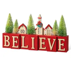 Glitzhome&reg; 14" Christmas Believe House & Brush Trees Table D&eacute;cor