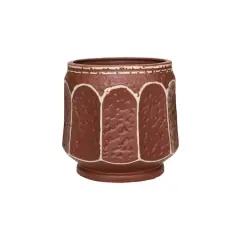 Hello Honey&reg; 7.25" Rust Color Distressed Round Debossed Stoneware Planter
