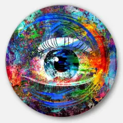 Designart - Magic Eye over Abstract Design' Ultra Glossy Large Abstract Oversized Metal Circle Wall Art