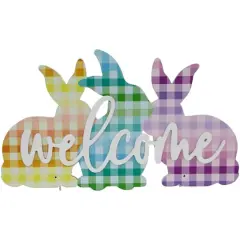Pastel Gingham Easter Bunnies Welcome Wall Sign