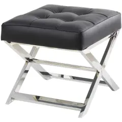 19" Leather Stool with Stainless Steel Supports Black