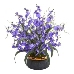 19" Dancing Lady Orchid in Black & Gold Vase Purple