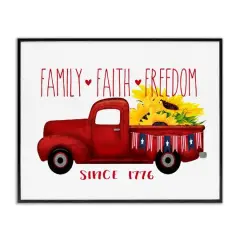 Stupell Industries Family Faith Freedom Americana Floral Country Truck Framed Giclee Art Black