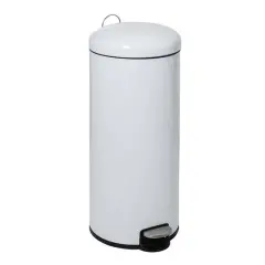 Honey Can Do White Retro Metal Kitchen Step Trash Can with Lid