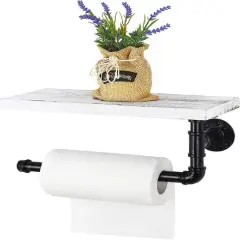 Wall-Mount Whitewashed Wood & Iron Toilet Paper Holder
