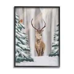 Stupell Industries Seasonal Deer Winter Landscape Framed Giclee Art Black