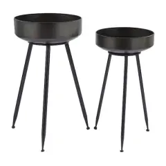 Set of 2" Black Metal Modern Planter, 20" x 20" x 20"