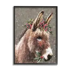 Stupell Industries Winter Donkey Snow Falling Framed Giclee Art Black